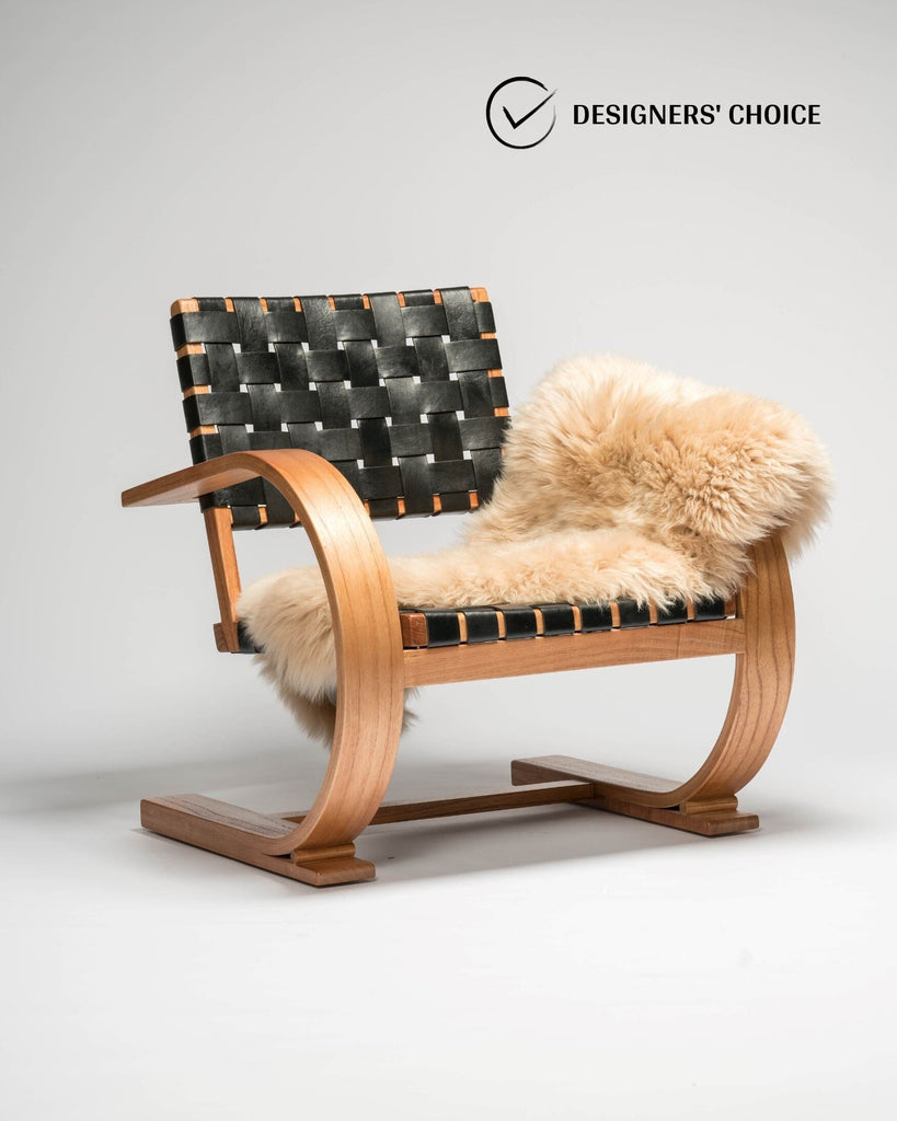 French Modernist Armchair | Full-Grain Leather Woven Armchair Larkwood Furniture 