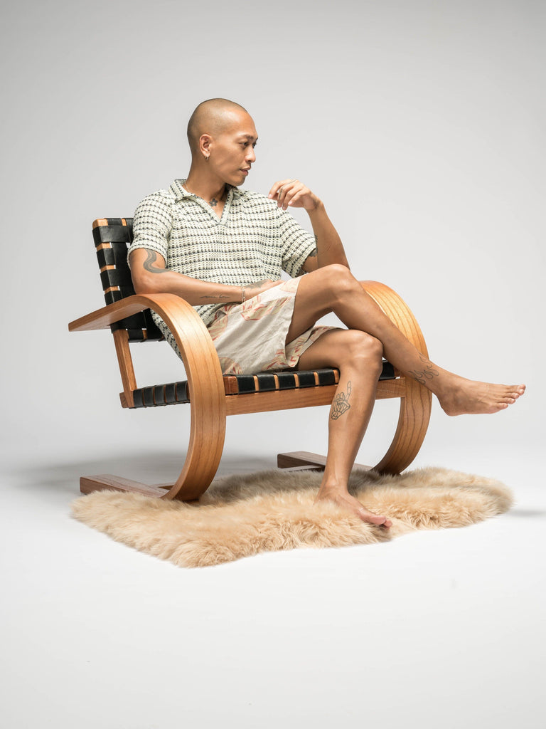 French Modernist Armchair | Full-Grain Leather Woven Armchair Larkwood Furniture 